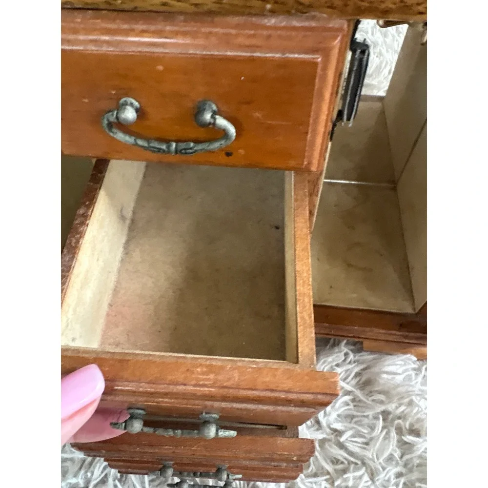 Vintage Wooden Jewelry Box Armoire Etched Glass Doors 4 Drawers Mirror Chest‎